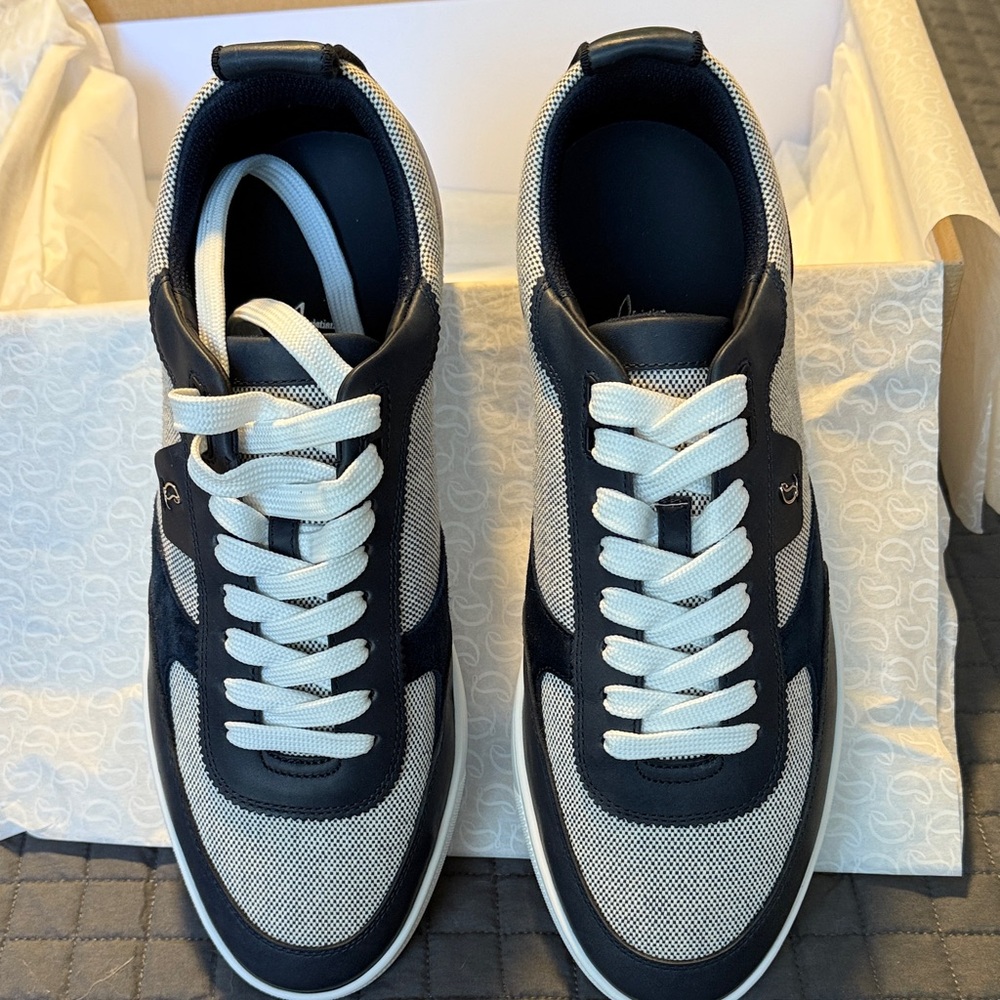 Christian Louboutin Navy and White Mesh Sneakers